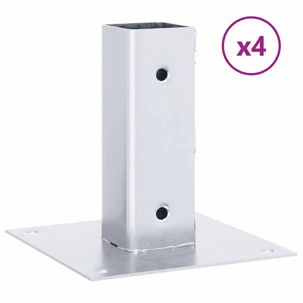 Berkfield Home Square Post Bases, 4 Pack, Silver Galvanised Steel, 51 x 51 mm – 2