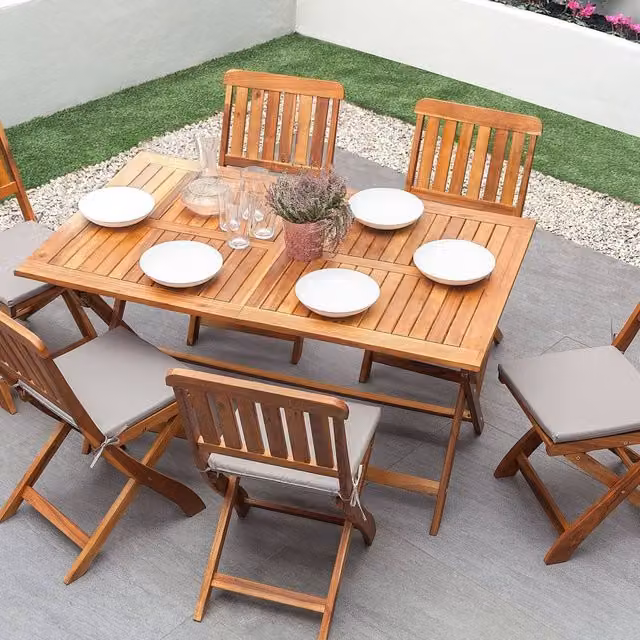 Wyld and Coco Dark Acacia Folding Outdoor Dining Table, 6-Seater, Brown, W: 140 cm, D: 75 cm, H: 74 cm