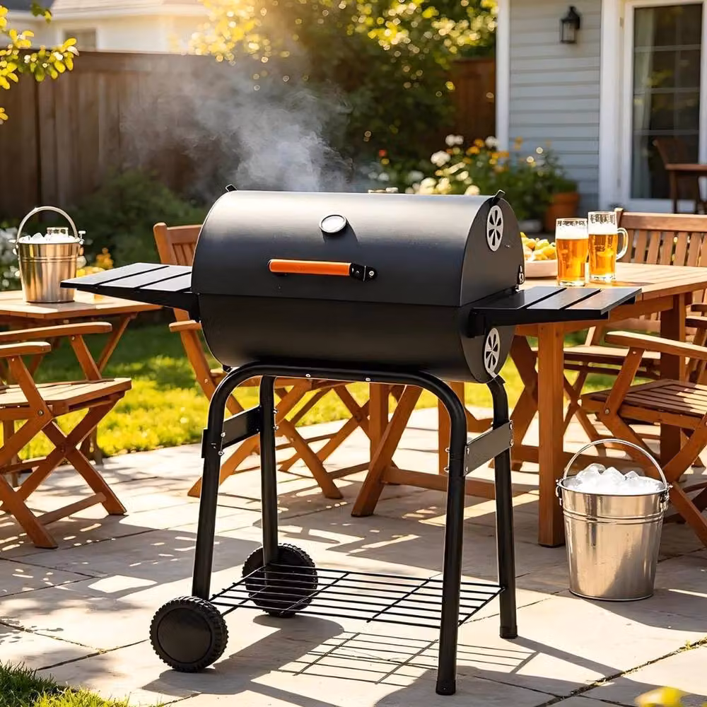 Havendro Charcoal Barrel Grill with Thermometer, Warming Rack and Wheels, Black – 3
