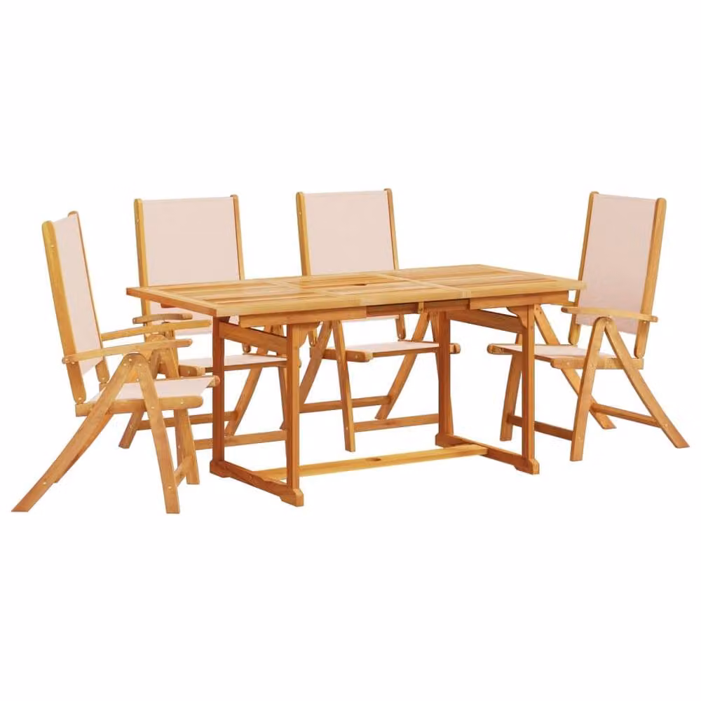 Berkfield Home 5 Piece Garden Dining Set in Brown Solid Acacia Wood and Textilene – 2