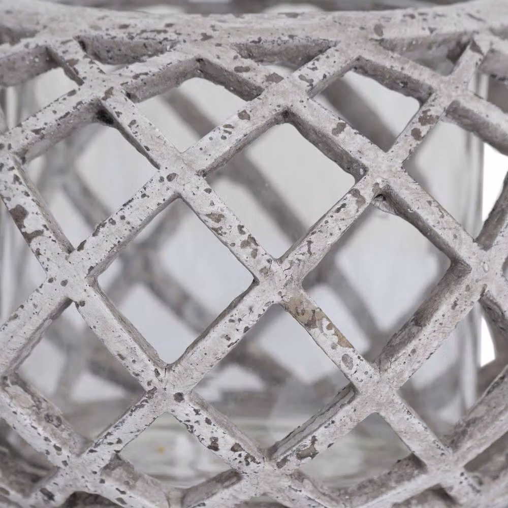 Hill Interiors Round Ceramic Lattice Hurricane Lantern in Beige or Grey, H: 17 cm, W: 11 cm, D: 17 cm – 3