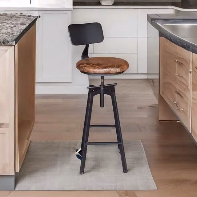 Rafaelo Mobilia Industrial Retro Bar Stool with Back in Brown Synthetic Leather – 1