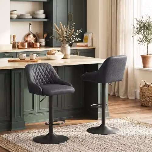 HOMCOM Set of 2 Retro Black Bar Stools with Matt Finish – 7