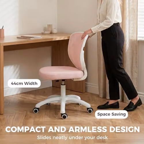 HOMCOM Ergonomic Armless Office Chair with Breathable Mesh Back in Pink – 3