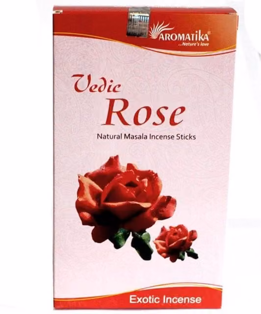 Aromatika Rose Vedic Incense Sticks with Floral and Oriental Aroma, Red