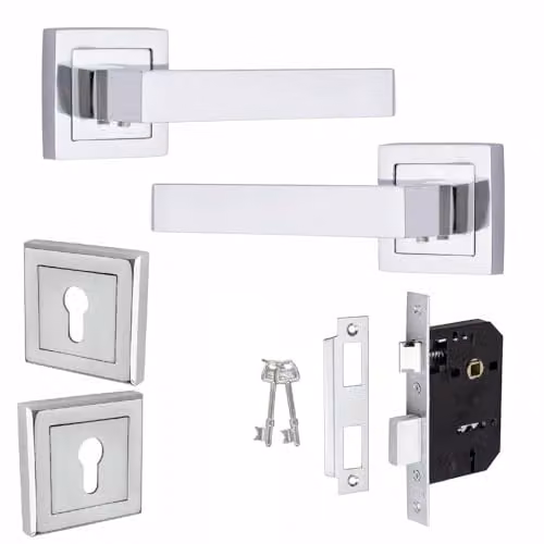 Golden Grace Delta Key Lock Door Handle Set in Polished Chrome