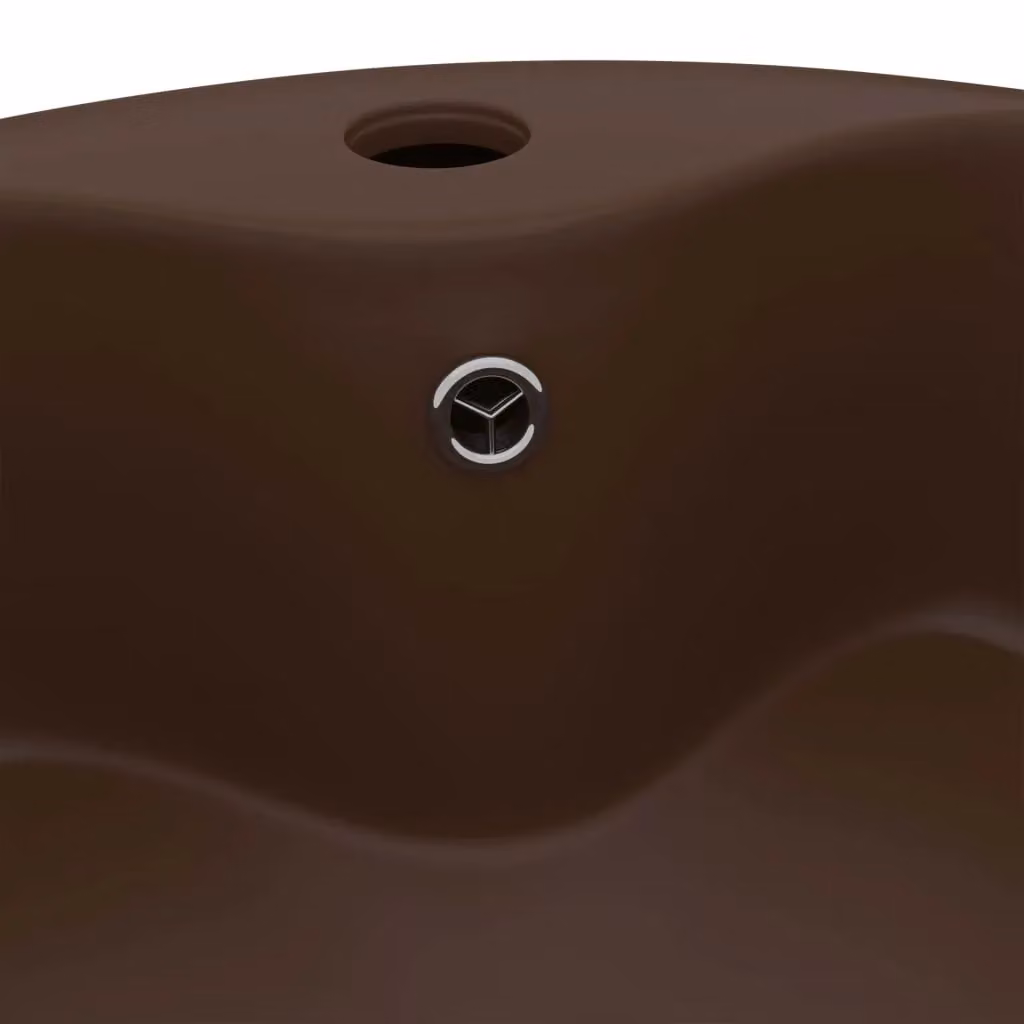 Berkfield Home Luxury Ceramic Round Countertop Wash Basin with Overflow, Matt Dark Brown, W/D/H: 36 x 36 x 13 cm – 4