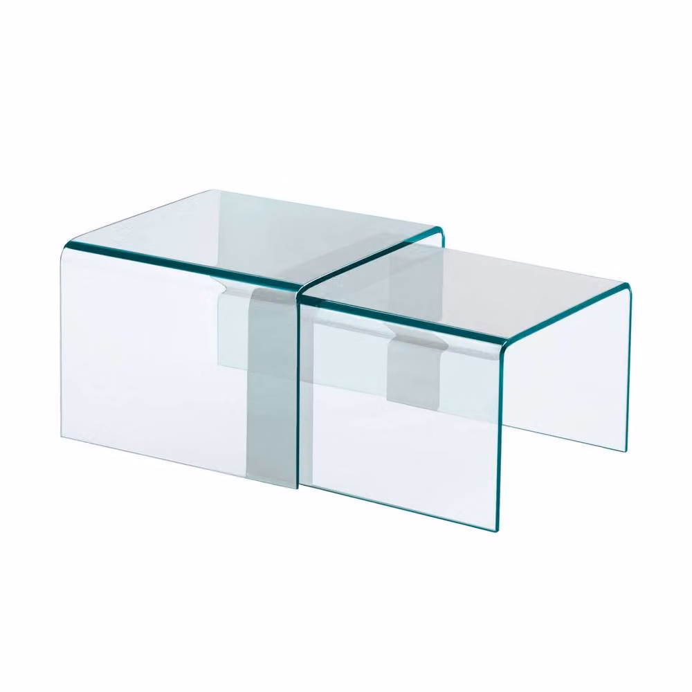 sweeek Modern Rectangular and Square Nesting Tables with Clear Tempered Glass Tops – 2