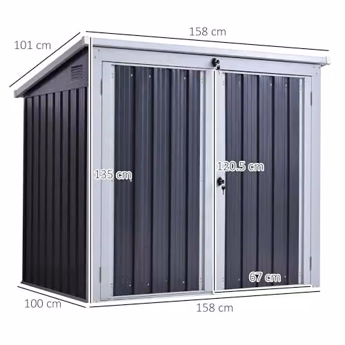 Outsunny Black Steel 2-Bin Rubbish Storage Shed – 7