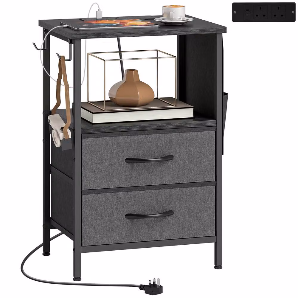 STILVORA Bedside Table with Charging Station in Black – 5