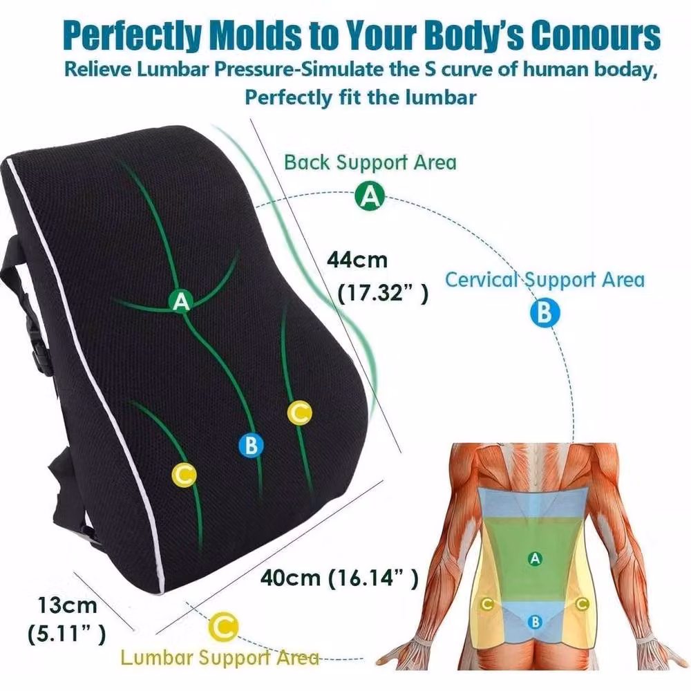 PAWNORA Black Memory Foam Lumbar Support Cushion for Car, Office or Wheelchair, W/D/H: 125 x 150 cm – 3