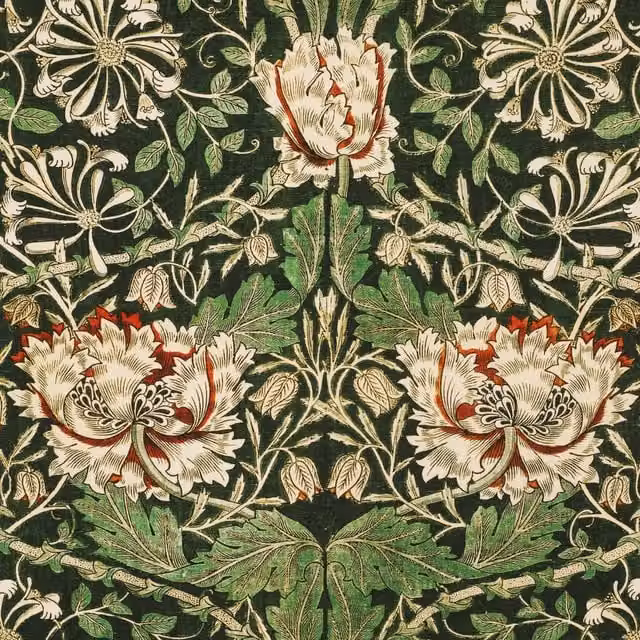 William Morris Honey Suckle Floral Printed Green Cotton Fabric