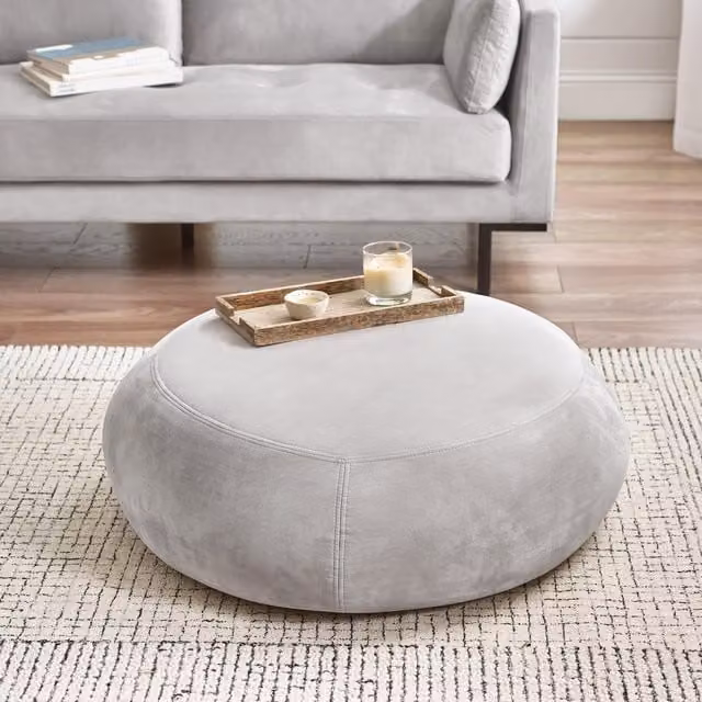 FurnitureboxUK Otis Round Soft-Touch Velvet Footstool in Taupe