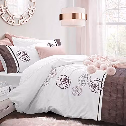 Intimates King Size Sparkle Floral Duvet Cover and Pillowcase Set, White PolyCotton, W/D/H: 240 x 220 cm