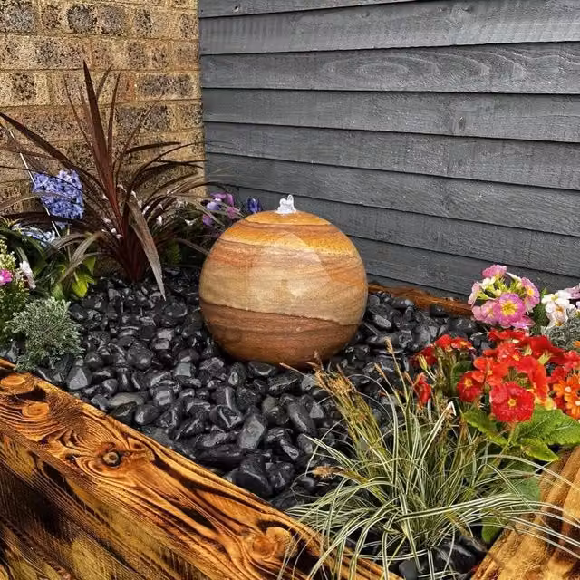 Tranquillity Water Features Sandstone Sphere Spring Stone Tabletop Water Feature, Grey/Multicolour, Diameter: 30 cm
