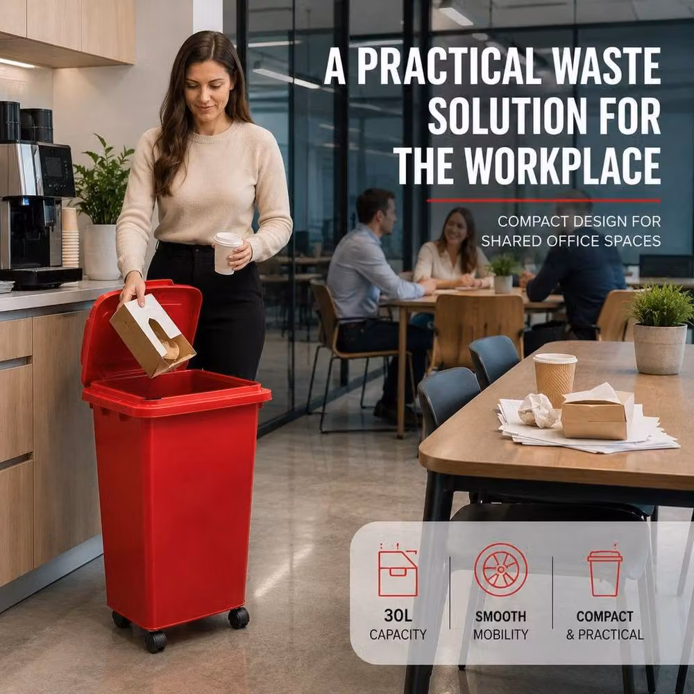 PAWNORA 30L Plastic Dustbin with Flip Lid in Red – 3