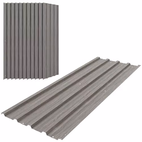 Outsunny Pack of 12 Grey Wood Effect Galvanised Steel Metal Roofing Sheets