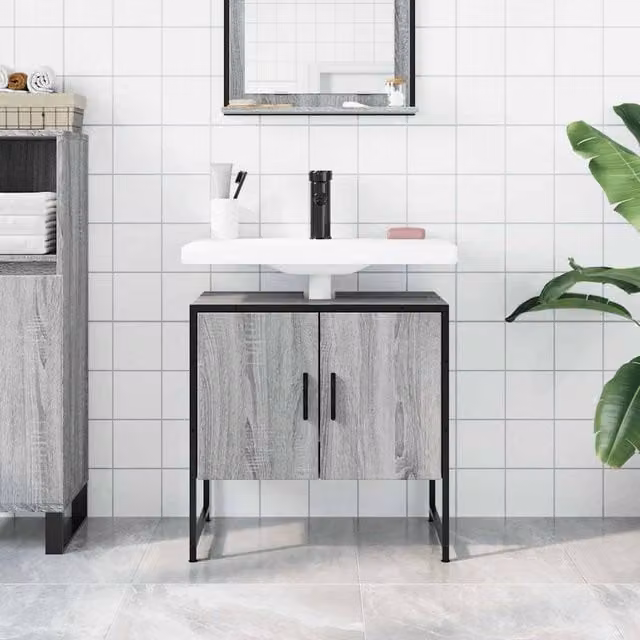 Berkfield Home Sturdy Bathroom Sink Cabinet in Grey Sonoma, W/D/H: 60 x 33 x 60 cm