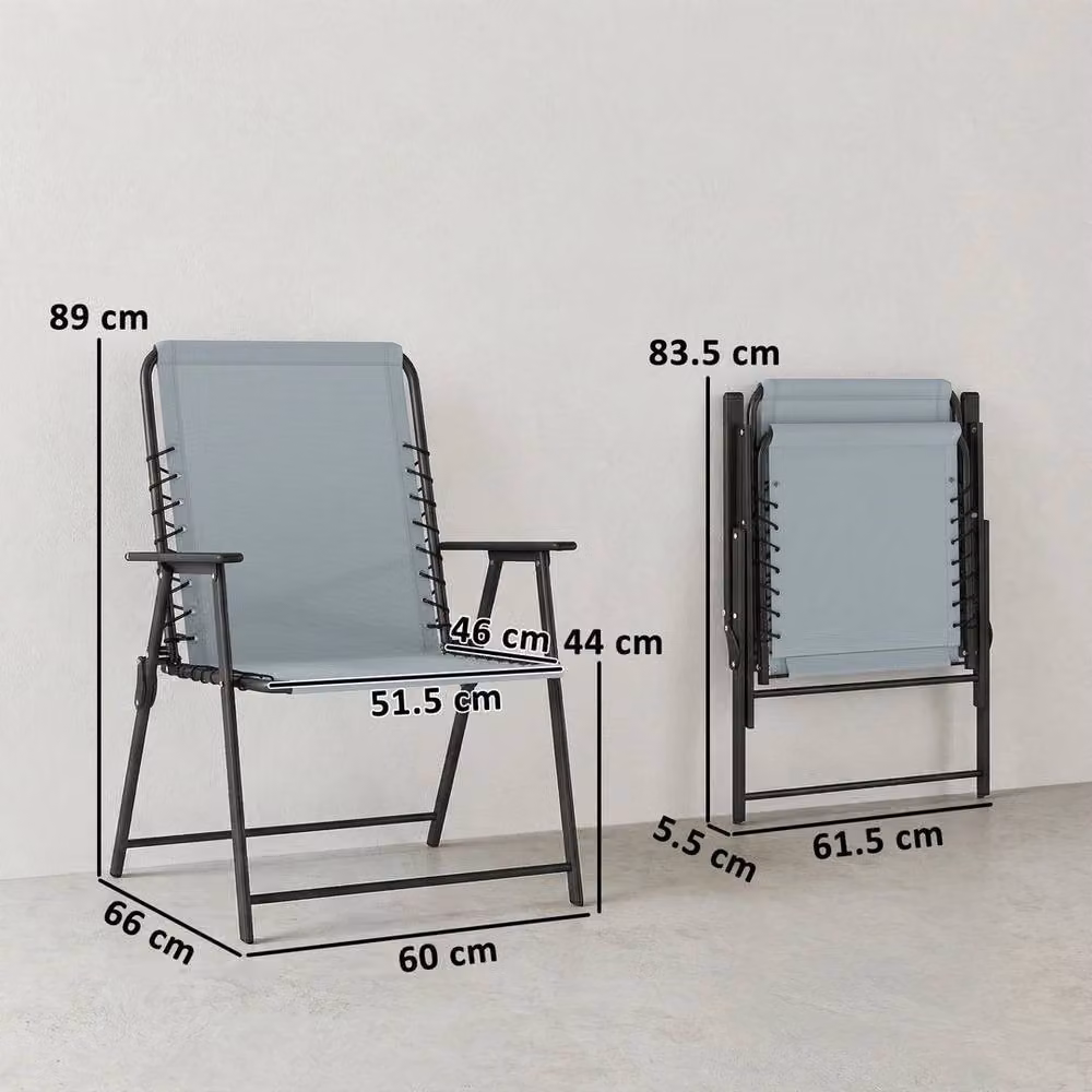 NESTLUNE Set of 4 Grey Folding Metal Garden Chairs for Outdoor Use, W/D/H: 100 x 100 x 100 cm – 2