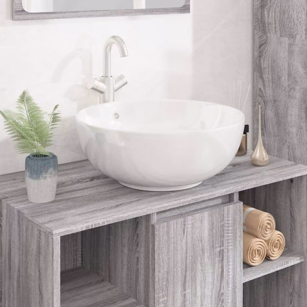 Berkfield Home White Ceramic Round Wash Basin W: 44 cm, D: 17 cm – 2