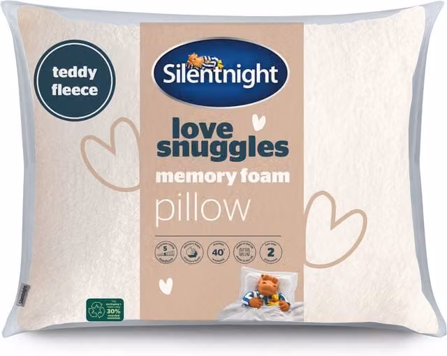 Silentnight Love Snuggles Medium Memory Foam Pillow in White with Plush Teddy Texture