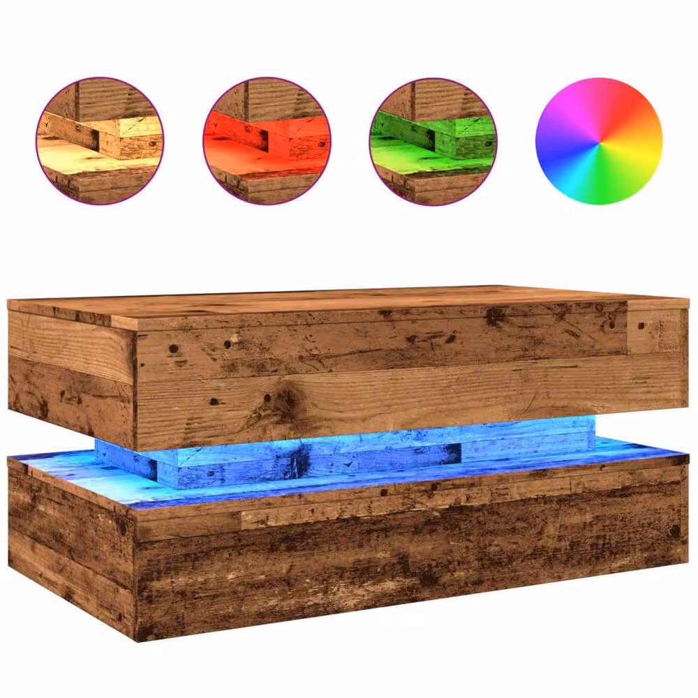 Berkfield Home Modern Rectangular Coffee Table with LED Lights in Brown, W/D/H: 90 x 50 x 40 cm – 3