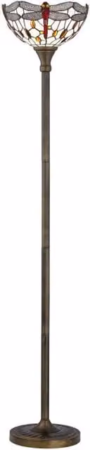 First Choice Lighting Basil Tiffany Dragonfly Uplighter Floor Lamp in Bronze, Height: 167 cm