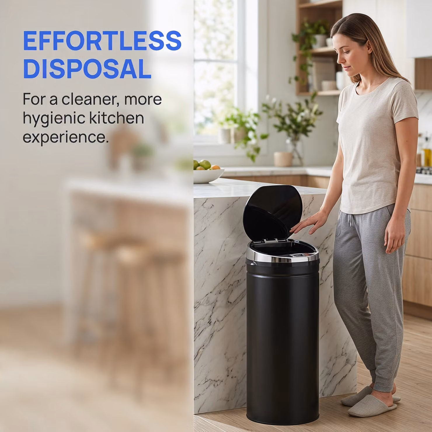 HOMCOM Stainless Steel Automatic Sensor Waste Bin in Black – 4