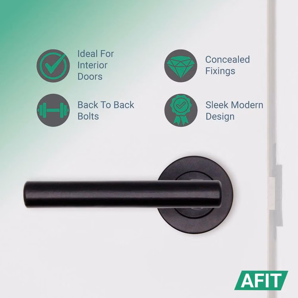AFIT Olvera Range Black Door Handles with T-Bar Latch and Round Rose, 3 Pairs, W: 15.0 cm, H: 15.0 cm – 3