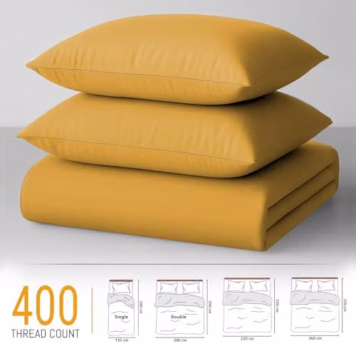 Pamposh 400 Thread Count Egyptian Cotton Double Duvet Set in Ochre Yellow, 200 x 200 cm – 2