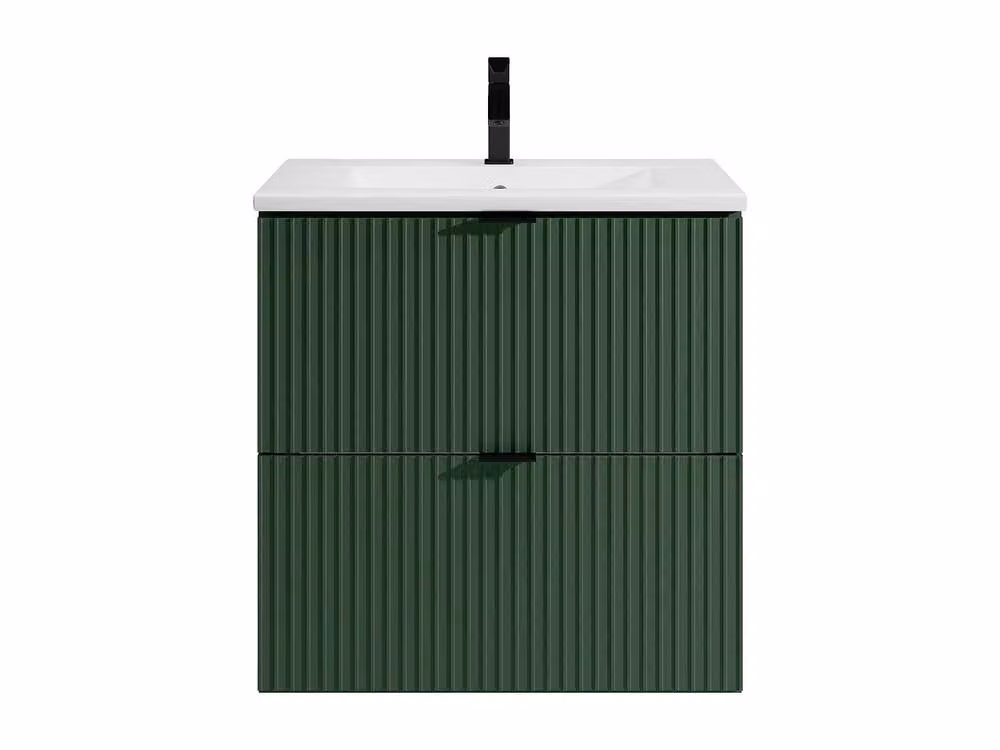 Vente-unique Striated Wall-Mounted Bathroom Vanity Unit with Inset Basin in Matt Green and White, W/D/H: 60 x 47 x 60 cm – 2