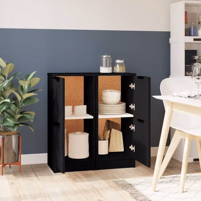 Berkfield Home Set of 2 Modern Black Matt Sideboards in Engineered Wood W/D/H: 30 x 30 x 70 cm – 1