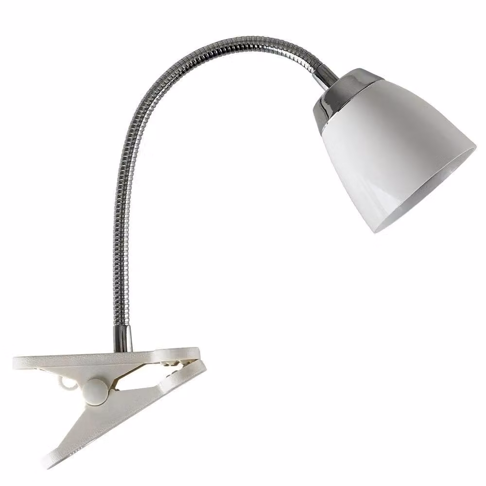 ValueLights Huey Adjustable LED Clip Task Lamp in White and Chrome – 1