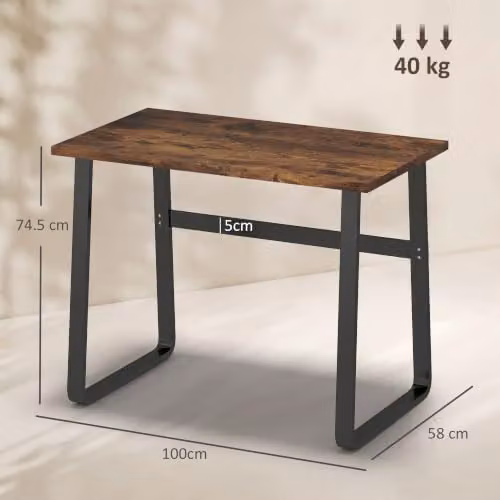 HOMCOM Industrial Computer Desk in Brown and Black, W/D/H: 100 x 58 x 74.5 cm – 3