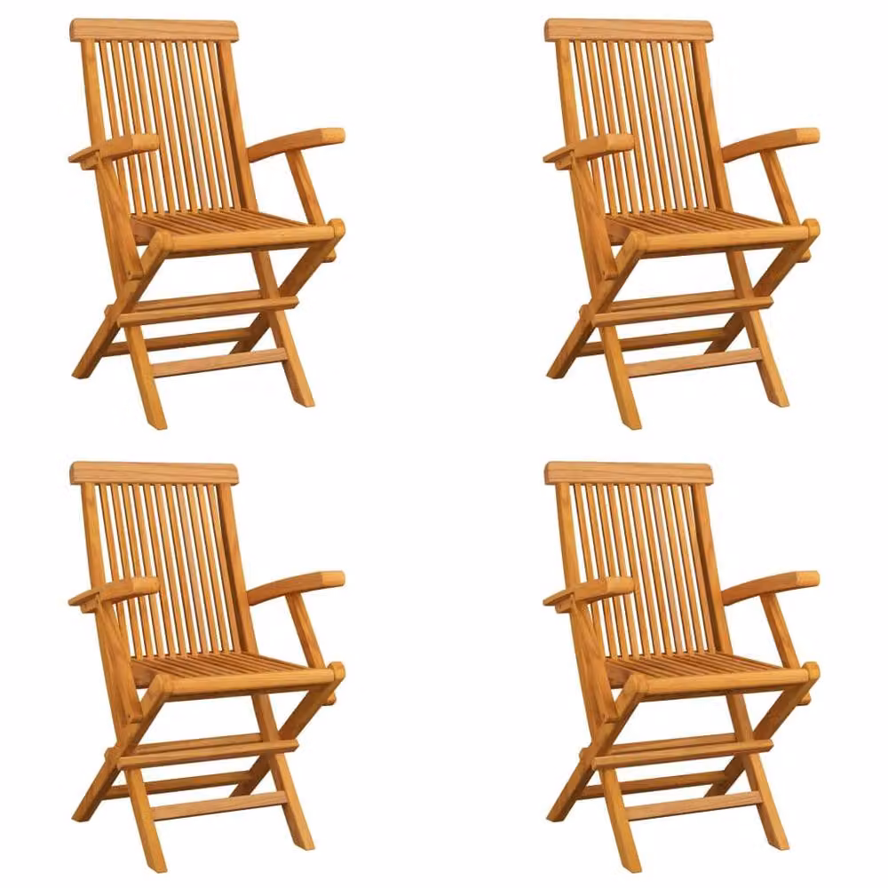 Berkfield Home Set of 4 Folding Garden Chairs in Brown Solid Teak Wood – 2