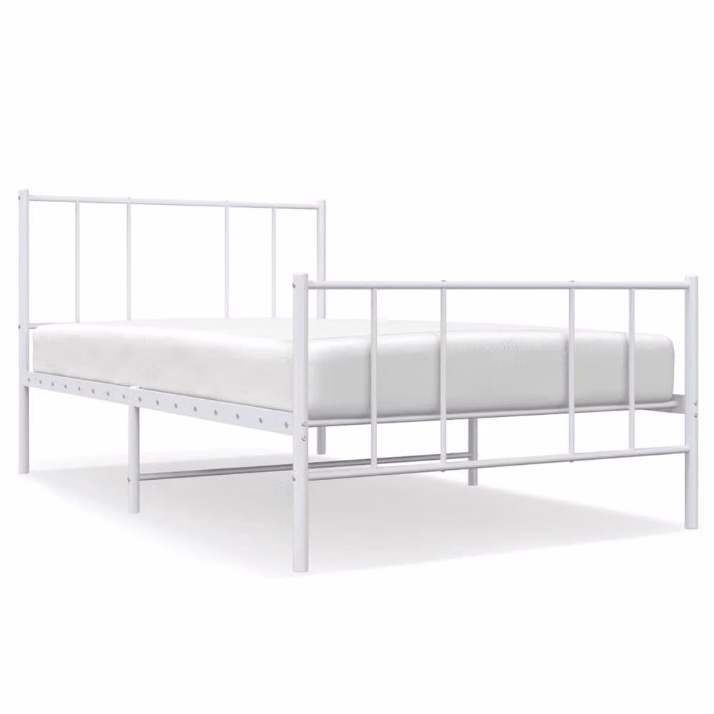 Berkfield Home Metal Bed Frame with Headboard and Footboard in White, W/D/H: 100 x 200 cm – 2