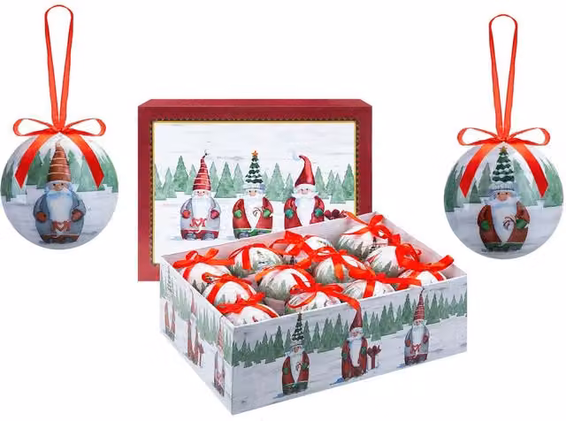 VFM e-Store 12 Piece Santa Gonk Christmas Bauble Set in Red and Multicolour