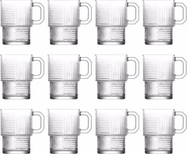LAV Helen Stackable Glass Coffee Tumblers, Clear, 270ml, Pack of 12