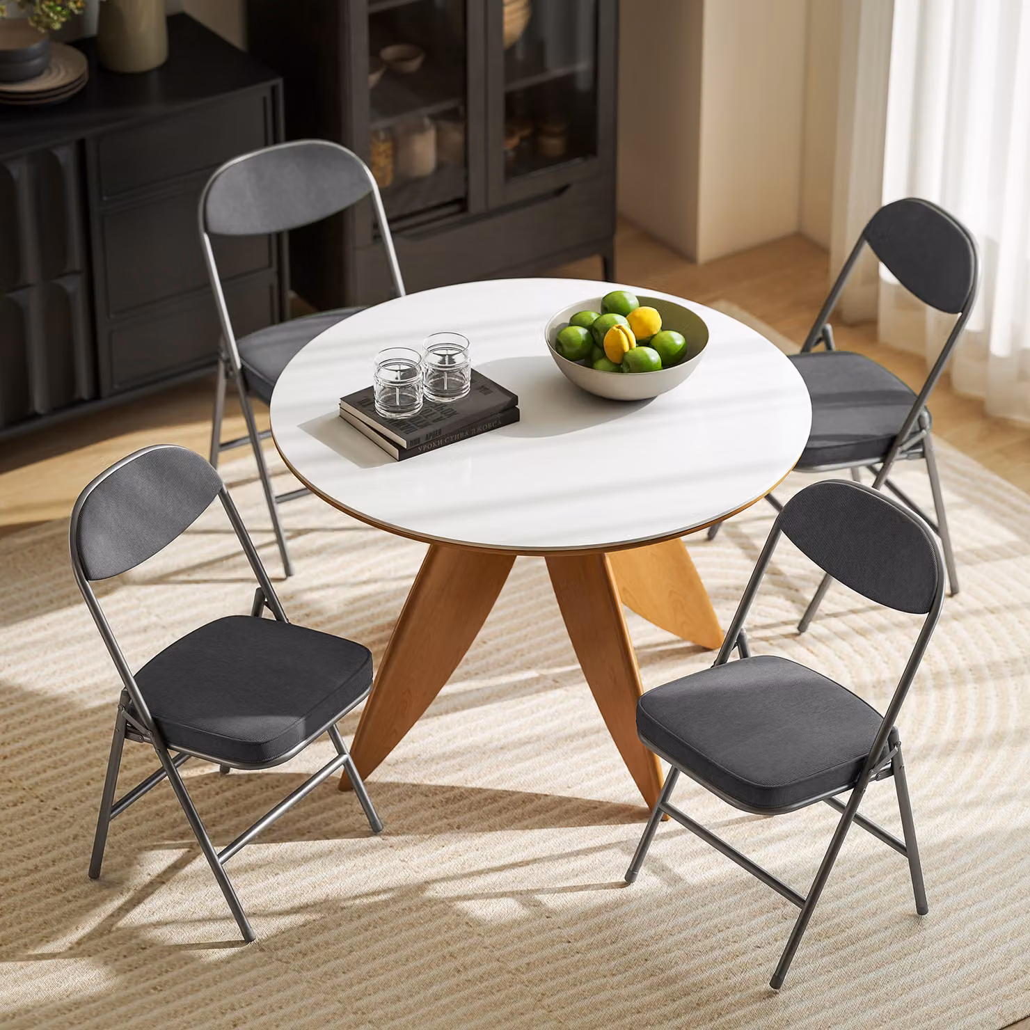 HOMCOM Set of Four Folding Corduroy Seat Chairs in Dark Grey – 6