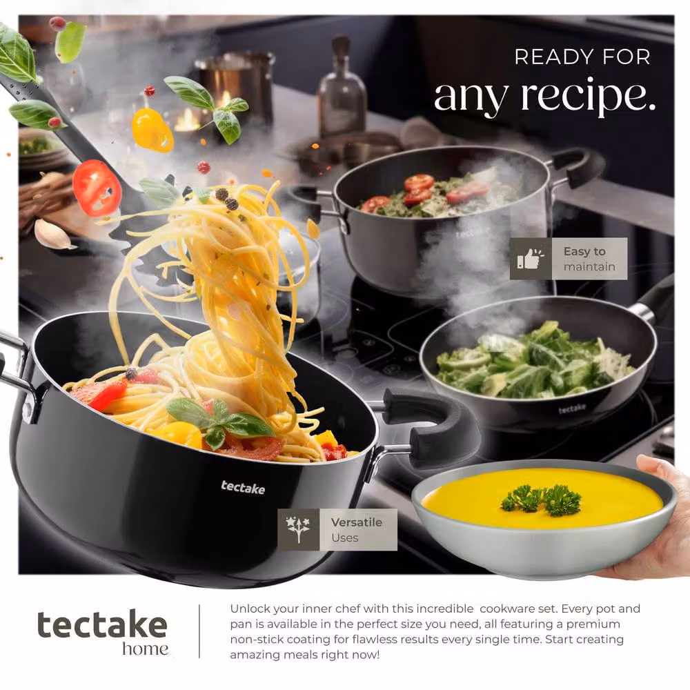 tectake Una & Varese 39 Piece Kitchen and Dinnerware Set in Grey and Black – 3