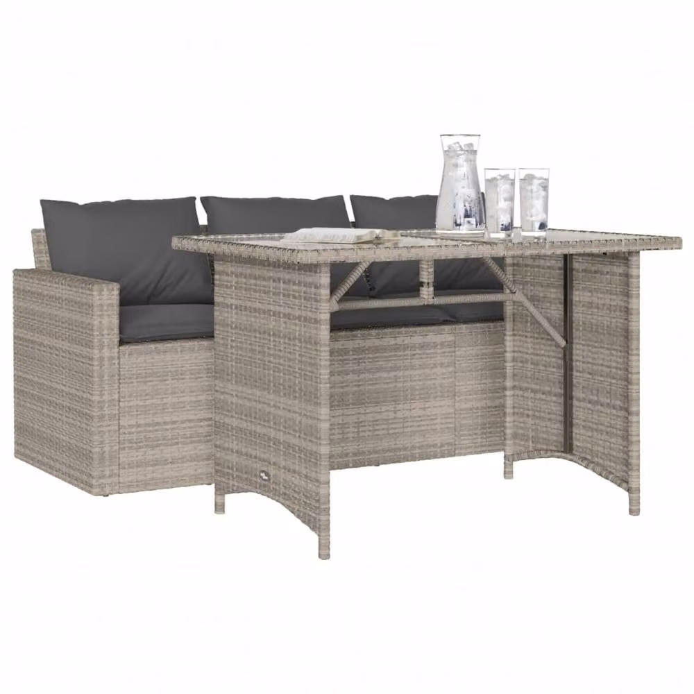 Berkfield Home 2 Piece Modern Garden Dining Set with Grey Cushions and Poly Rattan – 3