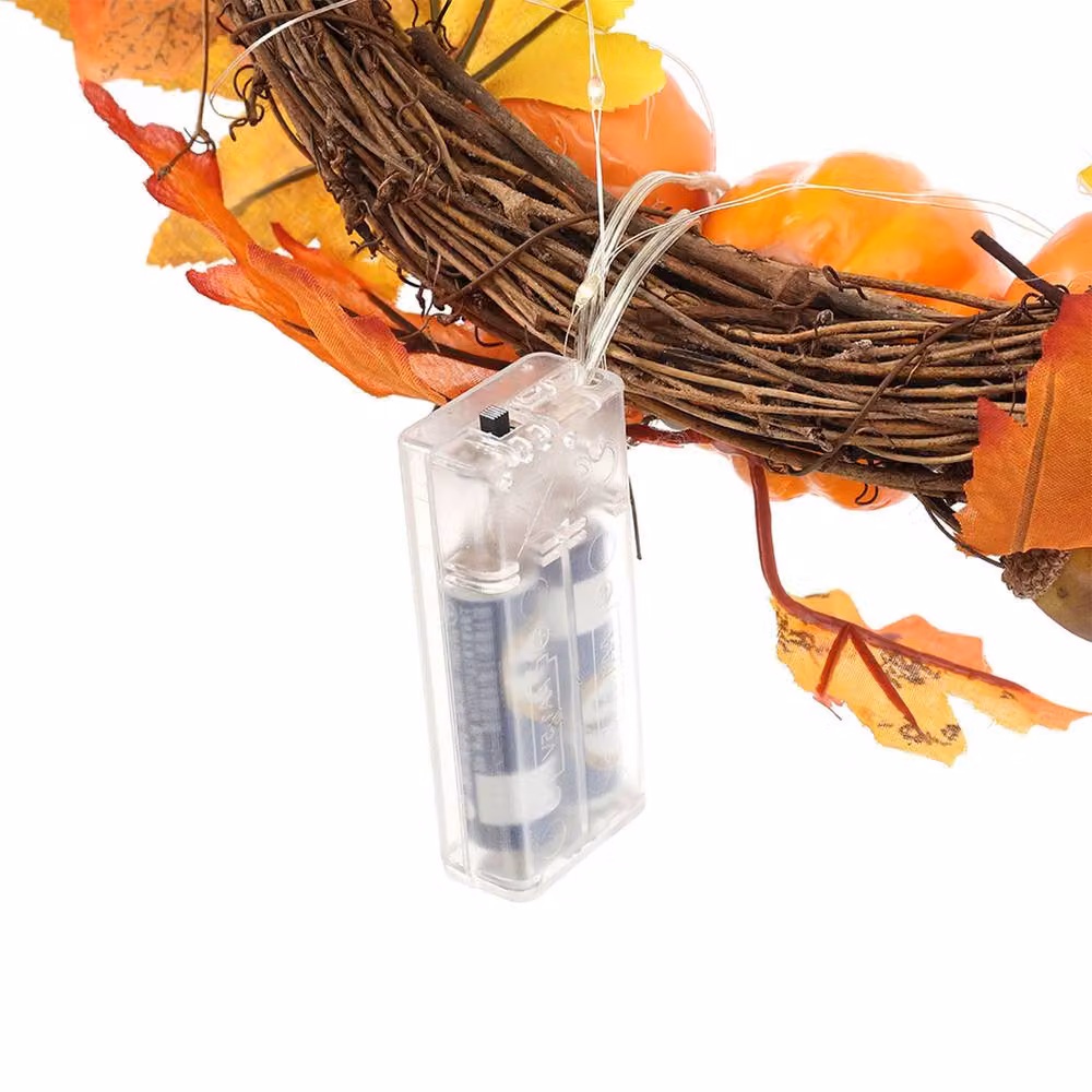 Garden Sanctuary Orange Artificial Pumpkin and Maple Leaves Wreath with Bell – 5