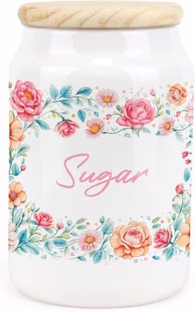 Purely Home Pink Floral Ceramic Sugar Storage Canister