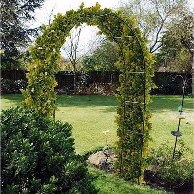 Garden Mile Heavy Duty Steel Garden Arbour with Trellis Support, Black, H 240 cm x W 140 cm x D 38 cm