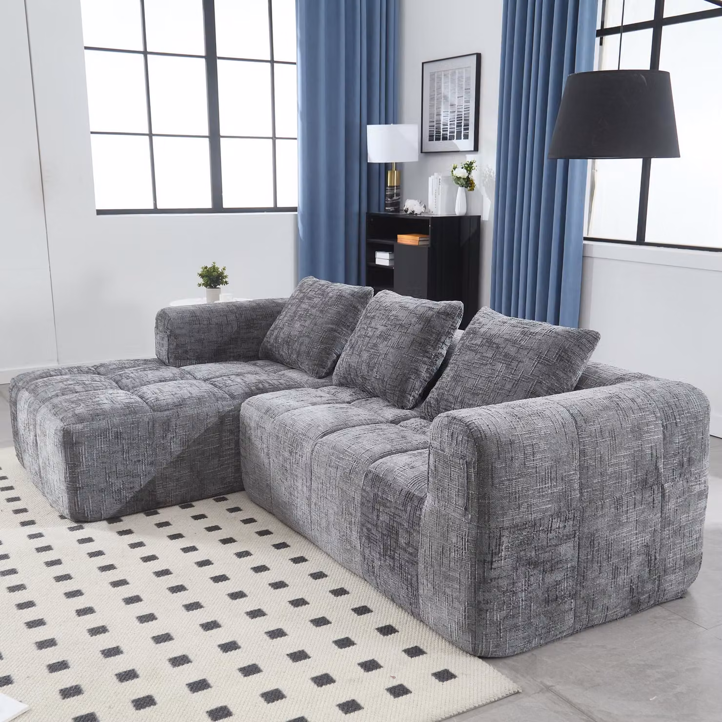 Aosom UK Oversized Modular L-Shaped Reversible Sleeper Sofa in Grey, W/D/H: 250 x 158 x 60 cm – 7