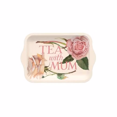Emma Bridgewater Tea With Mum Floral Metal Tray, Pink and Beige, W: 24.0 cm, D: 15.8 cm, H: 0.1 cm