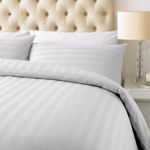 Roseley White Striped Mako Satin Cotton Duvet Cover Set, W/H: 140 x 200 cm