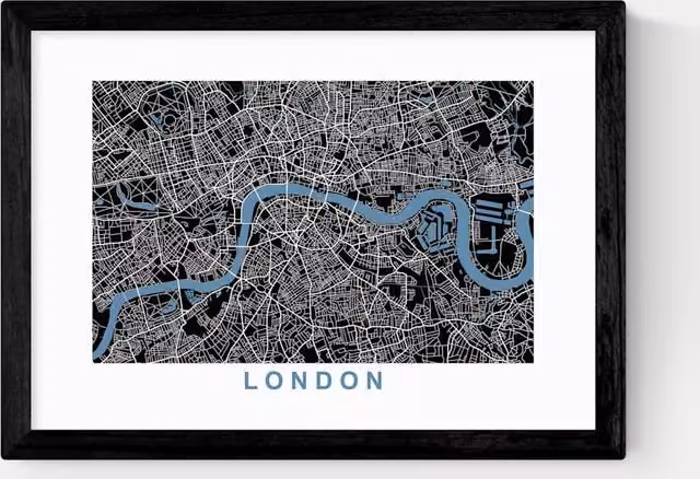 East End Prints London Map Negative Framed Art Print in Black