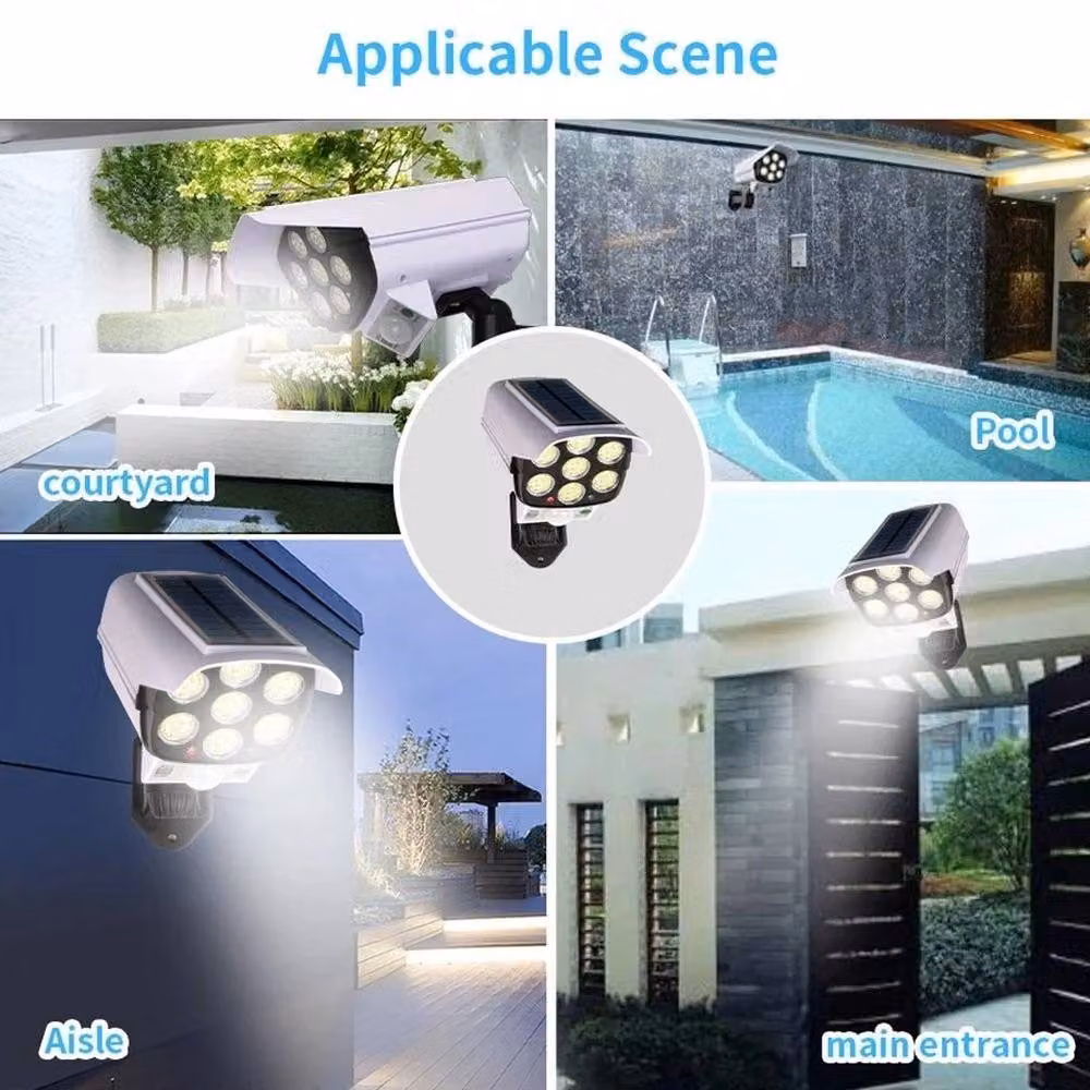 FLAVORA 77 LED Solar Power PIR Motion Sensor Fake Camera Wall Light in White – 4