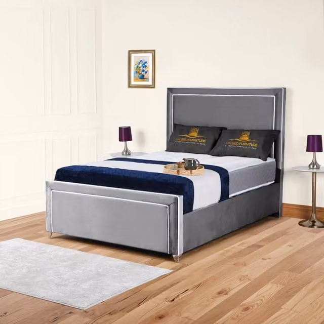 UK Bed Furniture Ariana Grey Velvet Upholstered King Size Bed Frame W/D/H: 180 x 200 cm – 1